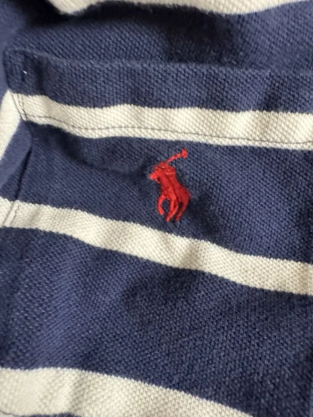 Polo Ralph Lauren Mens XL Navy White Striped Pocket Polo Shirt Red Pony Cotton